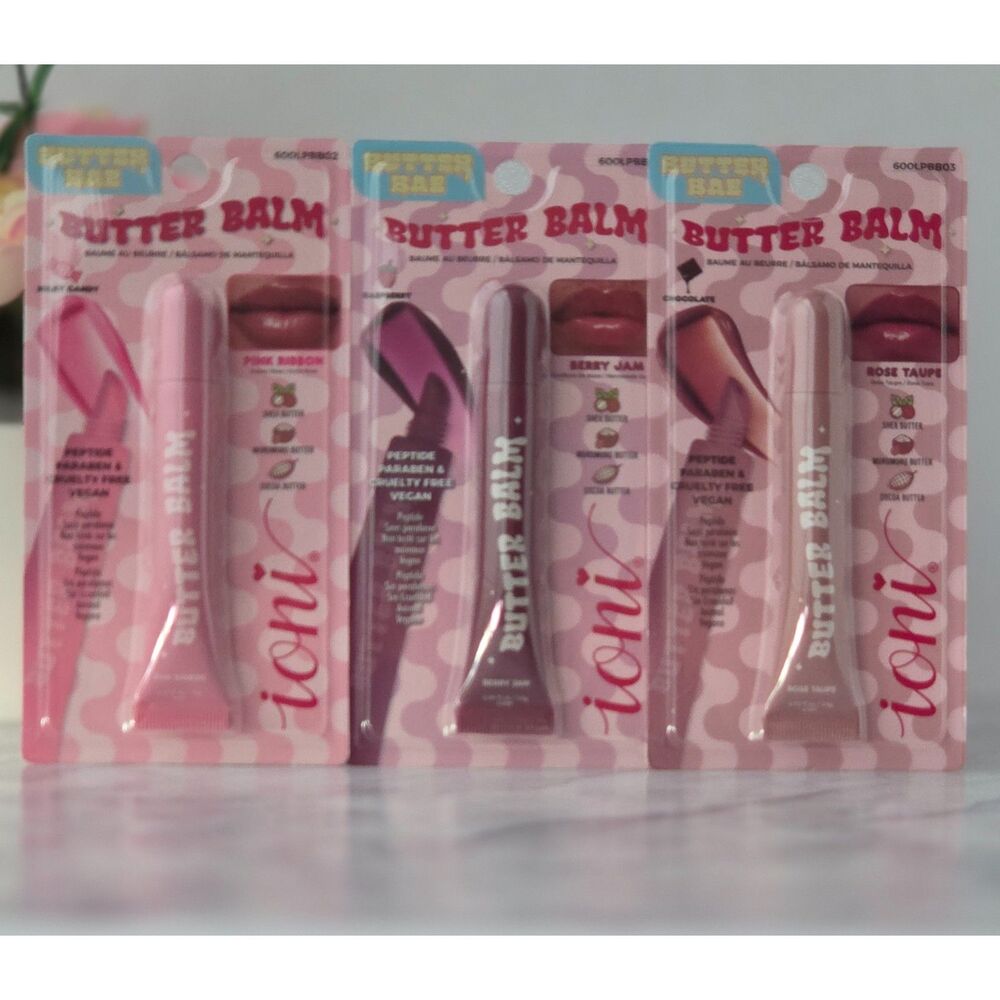 IONI Butter Balm Lip Balm 3 Pc Set Pink Ribbon Berry Jam Rose Taupe NEW
